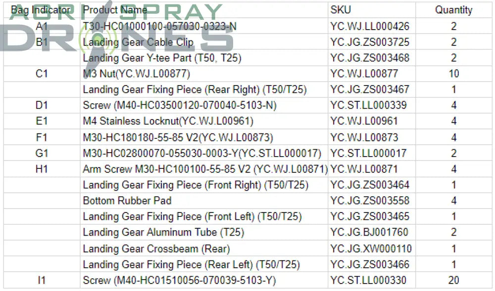 T25 Landing Gear Kit Agras Parts