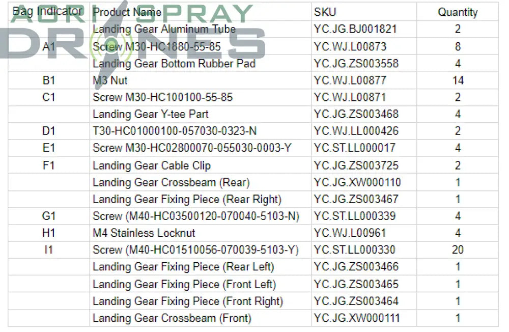 T50 Landing Gear Kit Agras Parts