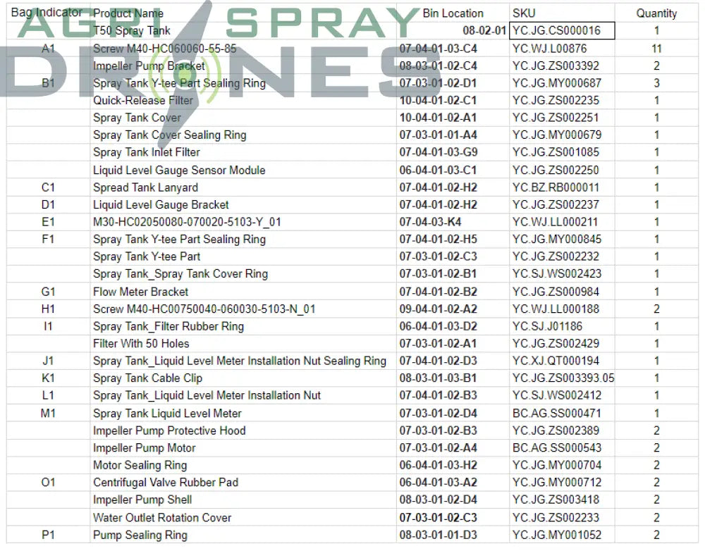 T50 Spray Tank Kit Agras Parts